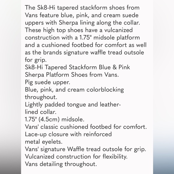 VANS Sk8-Hi Tapered Platform Sherpa Multi Suede 5.5 Y Sneakerssale details below - Picture 3 of 12